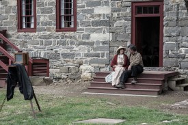 On the house entrance steps